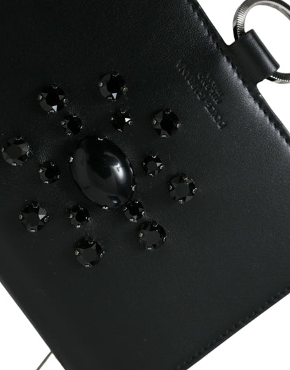 Dolce & Gabbana Schwarzes weißes Leder Crystal Embellished Cardholder Wallet