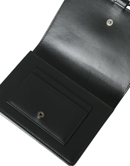 Dolce & Gabbana Schwarzes weißes Leder Crystal Embellished Cardholder Wallet