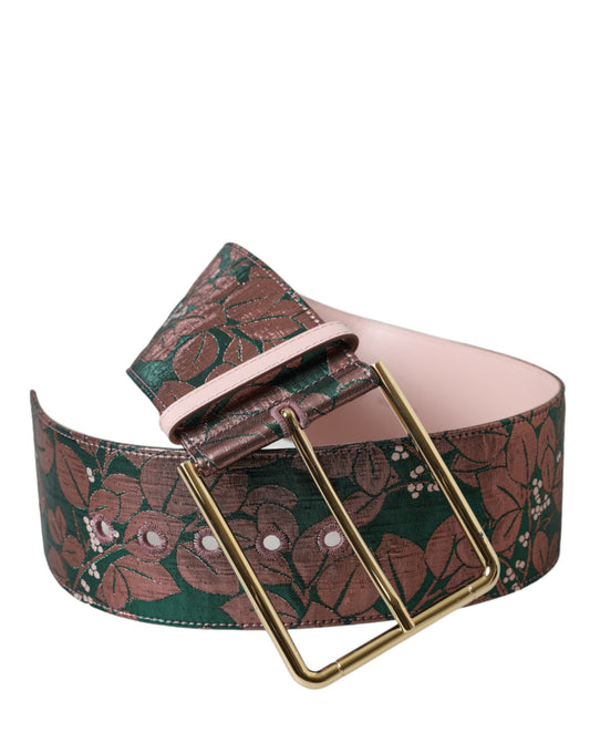 Dolce & Gabbana Multicolor Floral Jacquard Lurex Gürtel mit goldener Schnalle