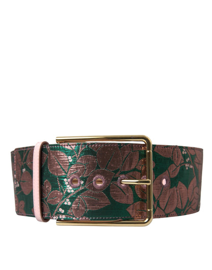 Dolce & Gabbana Multicolor Floral Jacquard Lurex Gürtel mit goldener Schnalle