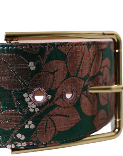 Dolce & Gabbana Multicolor Floral Jacquard Lurex Gürtel mit goldener Schnalle