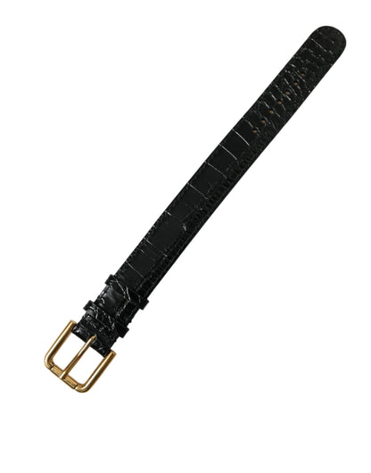 Dolce & Gabbana Schwarzes strukturiertes Leder mit goldfarbener Metallschnalle Armband