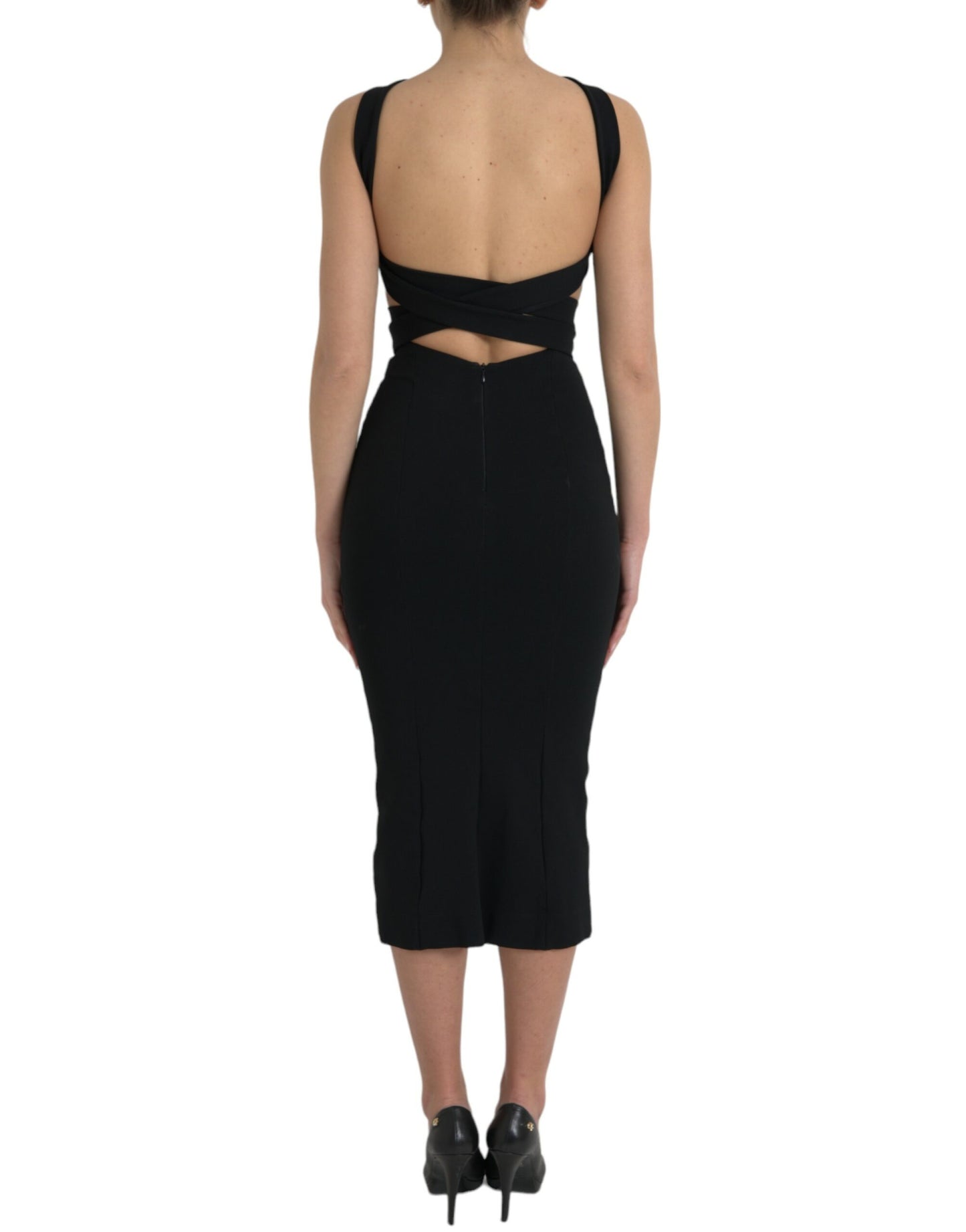 Dolce & Gabbana Schwarzes ärmelloses Midikleid mit Mantelhalter