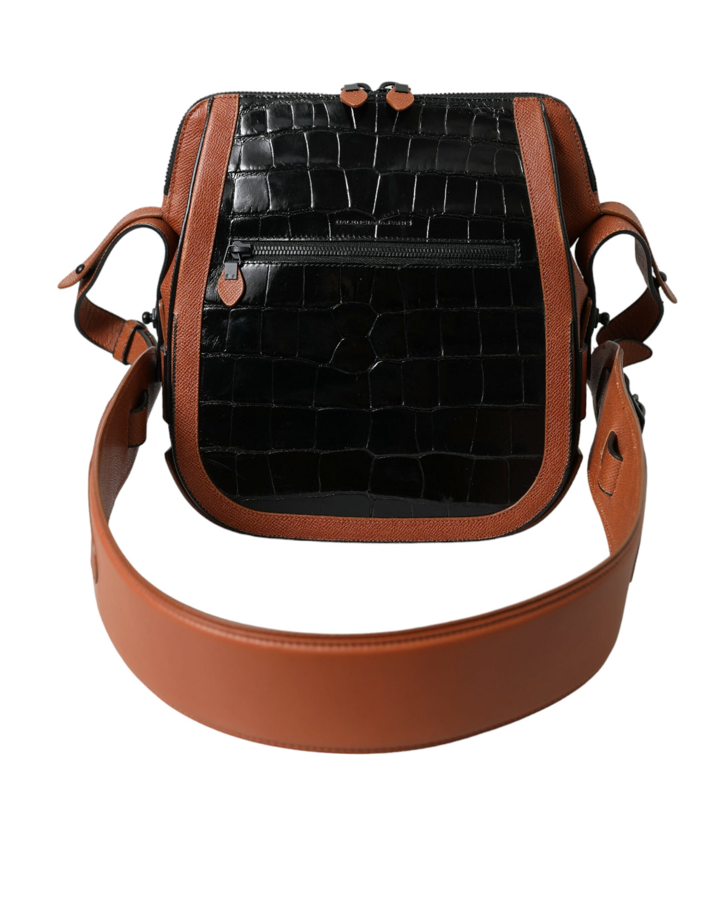 Balenciaga Schwarz Braun Exotische Haut Leder Vertikale Crossbody Geldbörse Tasche