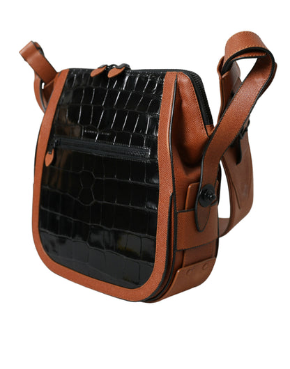 Balenciaga Schwarz Braun Exotische Haut Leder Vertikale Crossbody Geldbörse Tasche