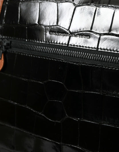 Balenciaga Schwarz Braun Exotische Haut Leder Vertikale Crossbody Geldbörse Tasche