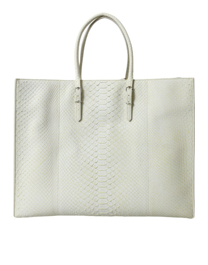 Balenciaga Weiß Gelb Exotische Haut Leder Einkaufstasche PAPIER Tasche