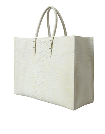 Balenciaga Weiß Gelb Exotische Haut Leder Einkaufstasche PAPIER Tasche