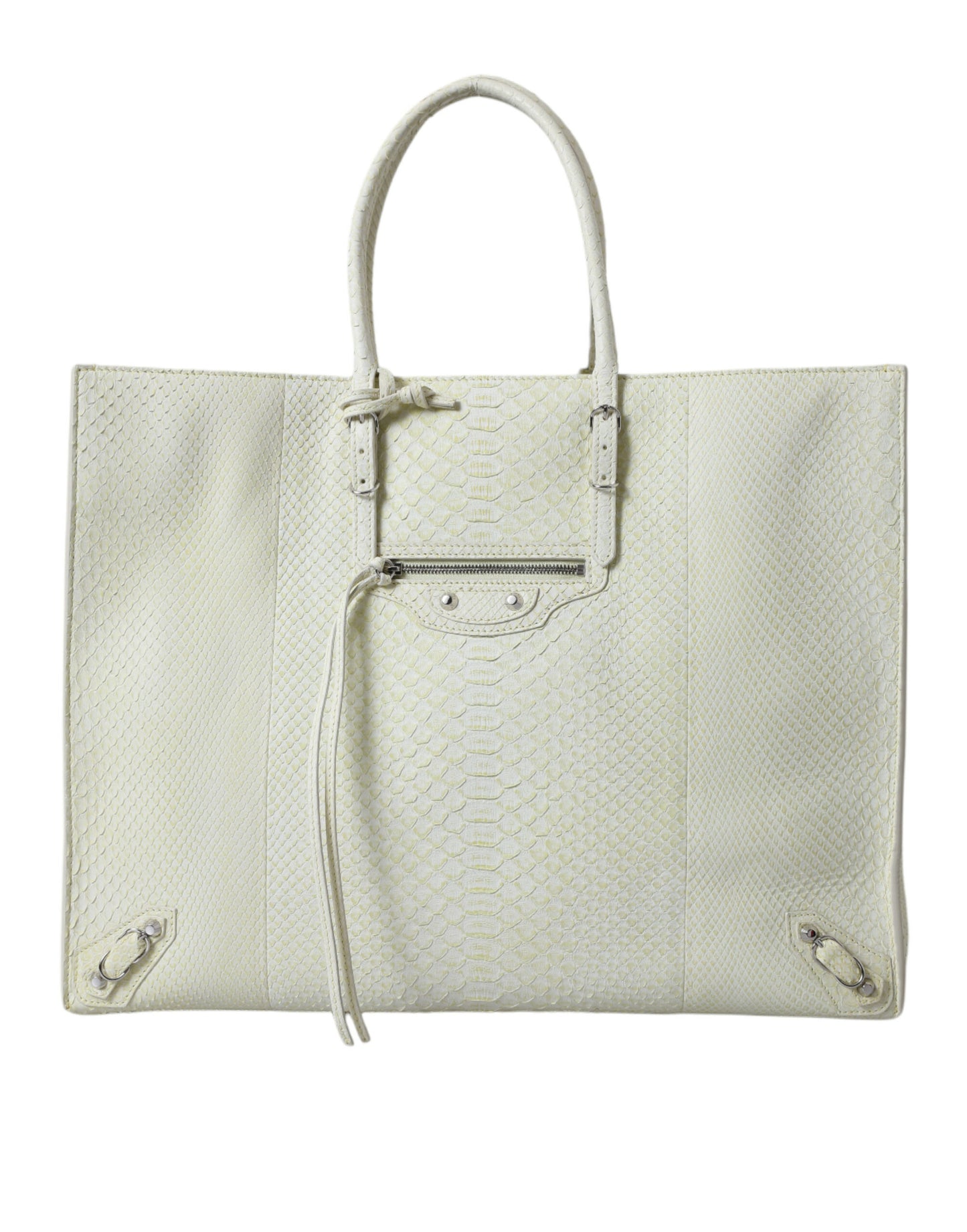 Balenciaga Weiß Gelb Exotische Haut Leder Einkaufstasche PAPIER Tasche