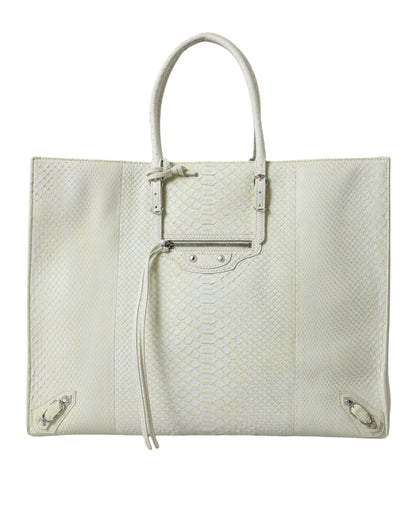 Balenciaga Weiß Gelb Exotische Haut Leder Einkaufstasche PAPIER Tasche
