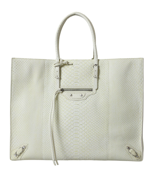 Balenciaga Weiß Gelb Exotische Haut Leder Einkaufstasche PAPIER Tasche