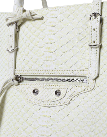 Balenciaga Weiß Gelb Exotische Haut Leder Einkaufstasche PAPIER Tasche