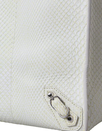 Balenciaga Weiß Gelb Exotische Haut Leder Einkaufstasche PAPIER Tasche