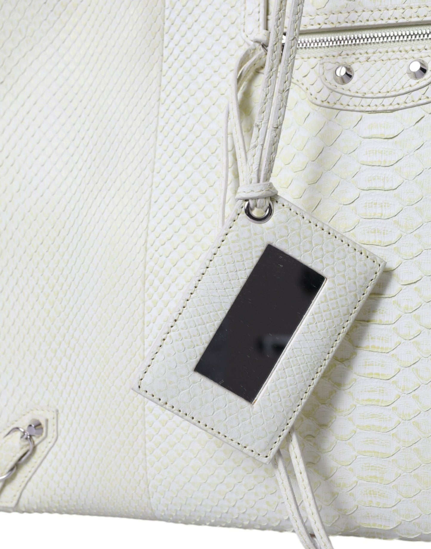 Balenciaga Weiß Gelb Exotische Haut Leder Einkaufstasche PAPIER Tasche