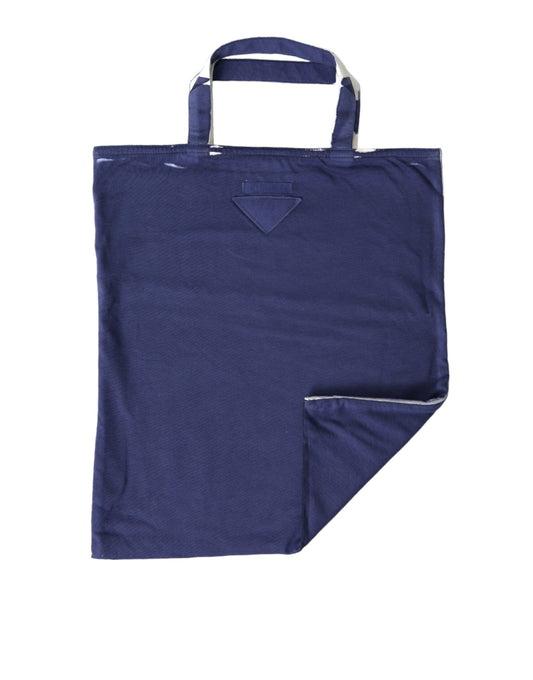 Prada Blauer Jersey Stoff Logo Schultertasche Einkaufstasche Einkaufstasche