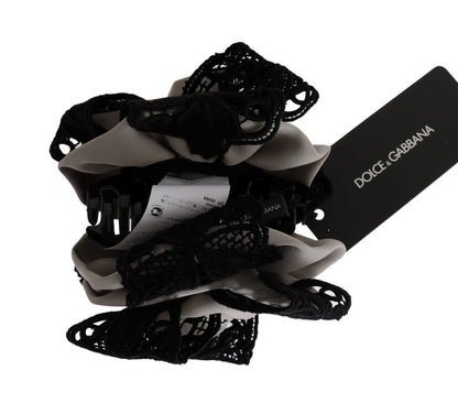 Dolce & Gabbana Accessorio per capelli con pizzo grigio in seta e cotone e fibra elasticizzata