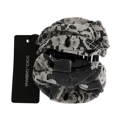Dolce & Gabbana Schwarz Weiß Floral Spitze Kristall Haarspange