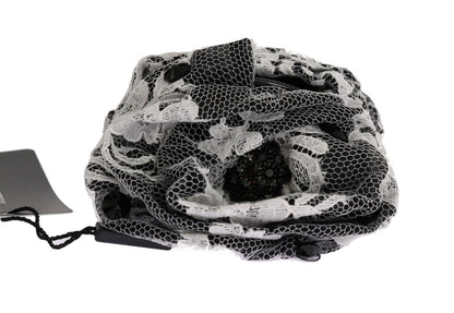 Dolce & Gabbana Schwarz Weiß Floral Spitze Kristall Haarspange