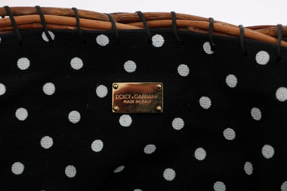 Dolce & Gabbana Beige Stroh Schlangenhaut Pom Pom Kristall AGNESE Tasche