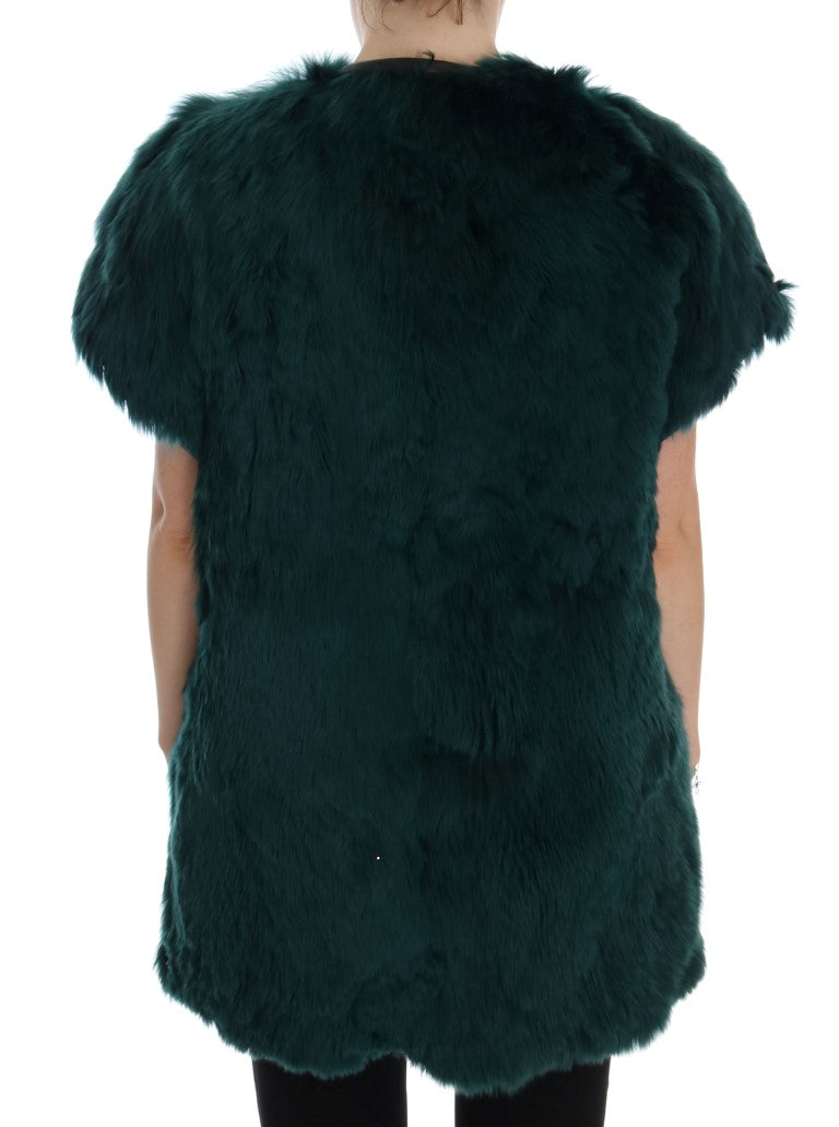 Dolce & Gabbana Grüne Alpakafellweste ärmellose Jacke