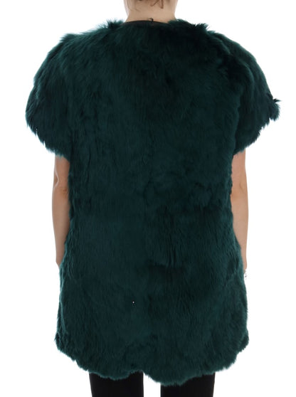 Dolce & Gabbana Grüne Alpakafellweste ärmellose Jacke