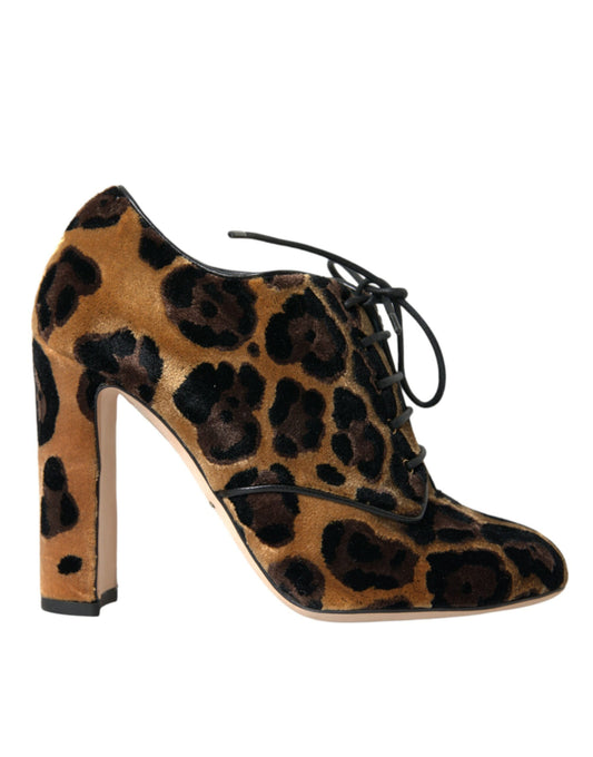 Dolce & Gabbana Brown Leopard Hair Lace-Up Boots Shoes