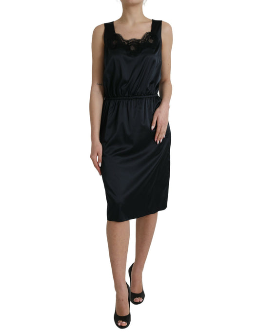 Dolce & Gabbana Schwarzes ärmelloses Midikleid mit Spitzenbesatz