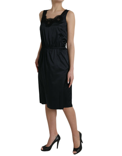 Dolce & Gabbana Schwarzes ärmelloses Midikleid mit Spitzenbesatz