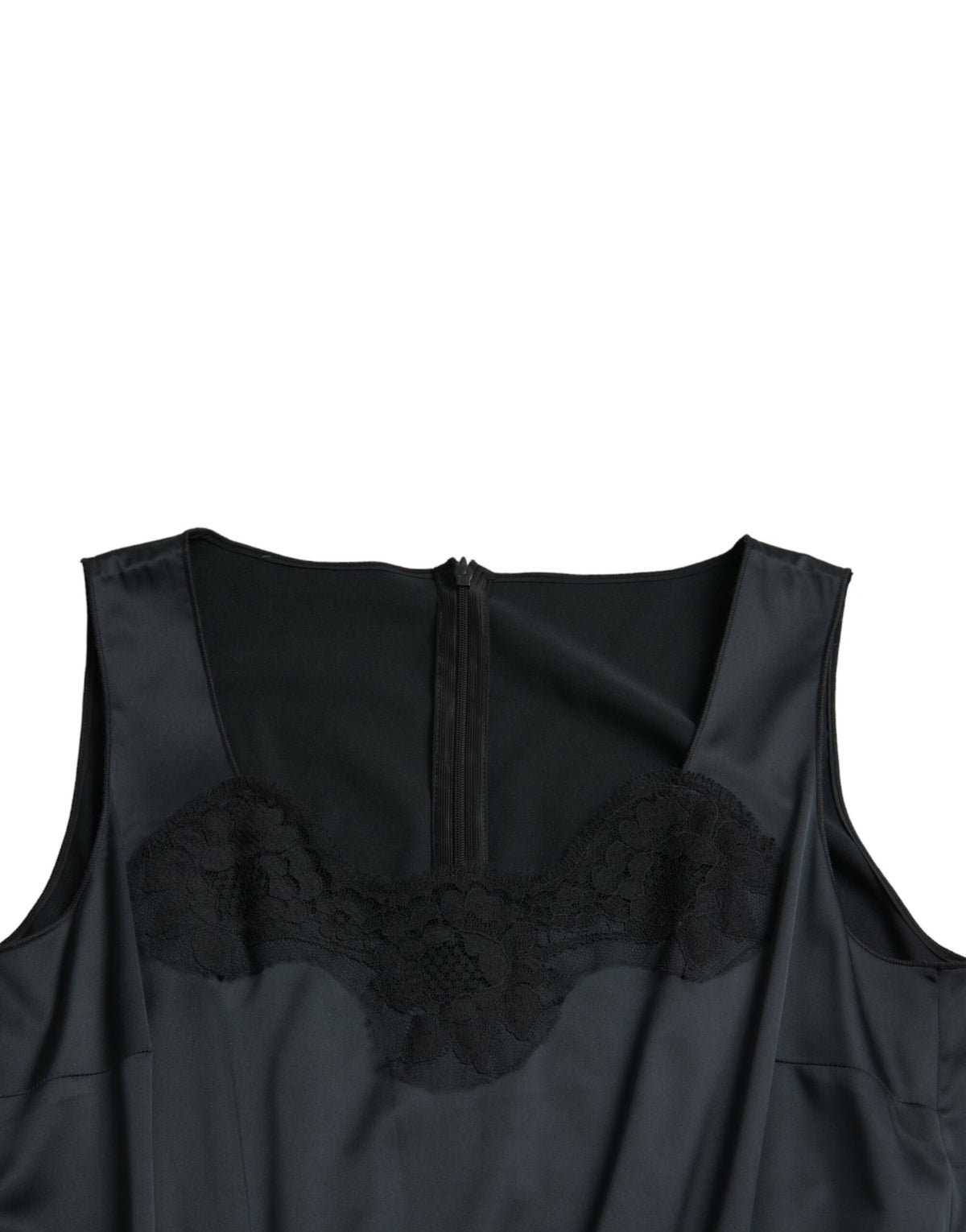 Dolce & Gabbana Schwarzes ärmelloses Midikleid mit Spitzenbesatz