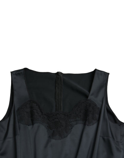 Dolce & Gabbana Schwarzes ärmelloses Midikleid mit Spitzenbesatz