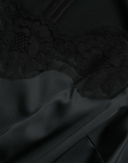 Dolce & Gabbana Schwarzes ärmelloses Midikleid mit Spitzenbesatz
