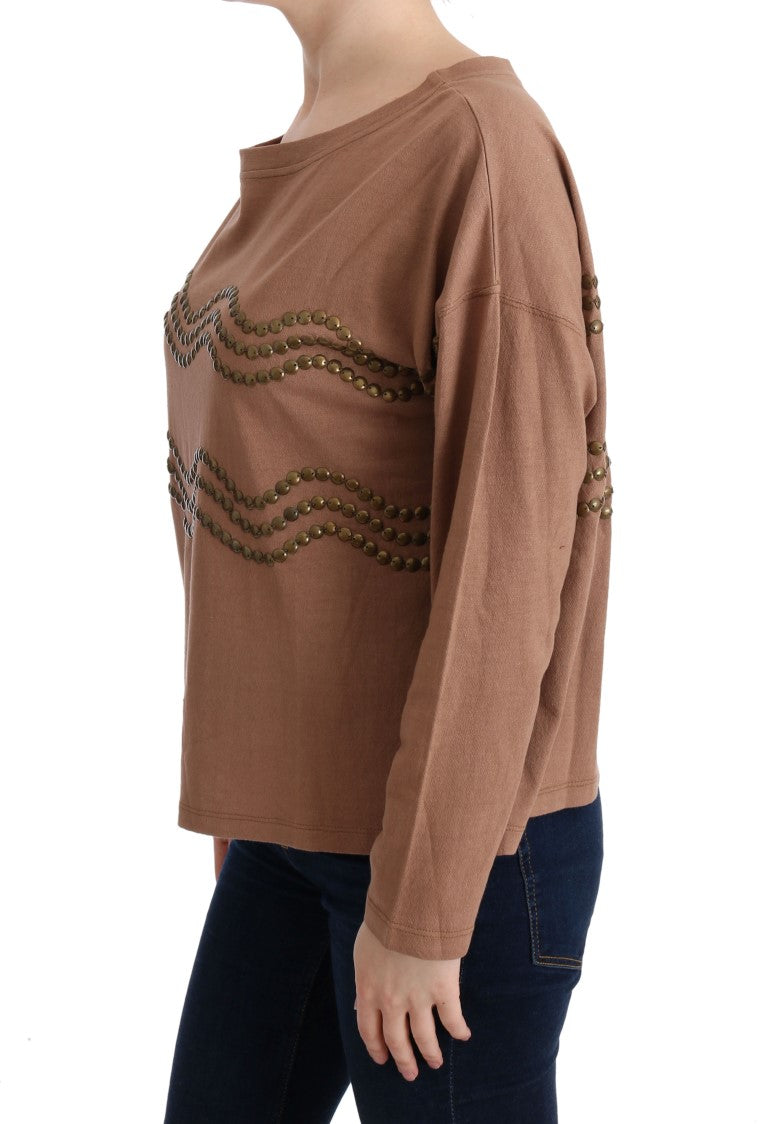 John Galliano Brauner Pullover mit Nieten aus Baumwolle