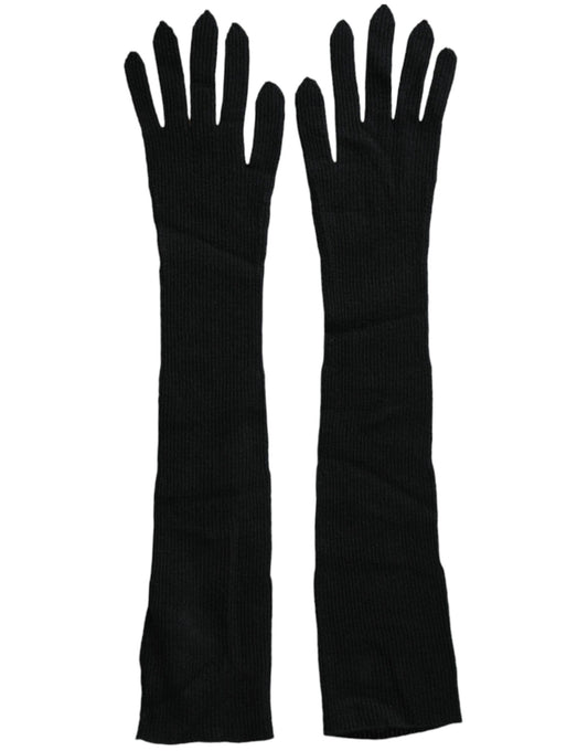 Dolce & Gabbana Schwarze lange Kaschmir-Strickhandschuhe