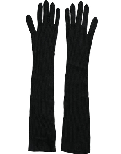 Dolce & Gabbana Schwarze lange Kaschmir-Strickhandschuhe