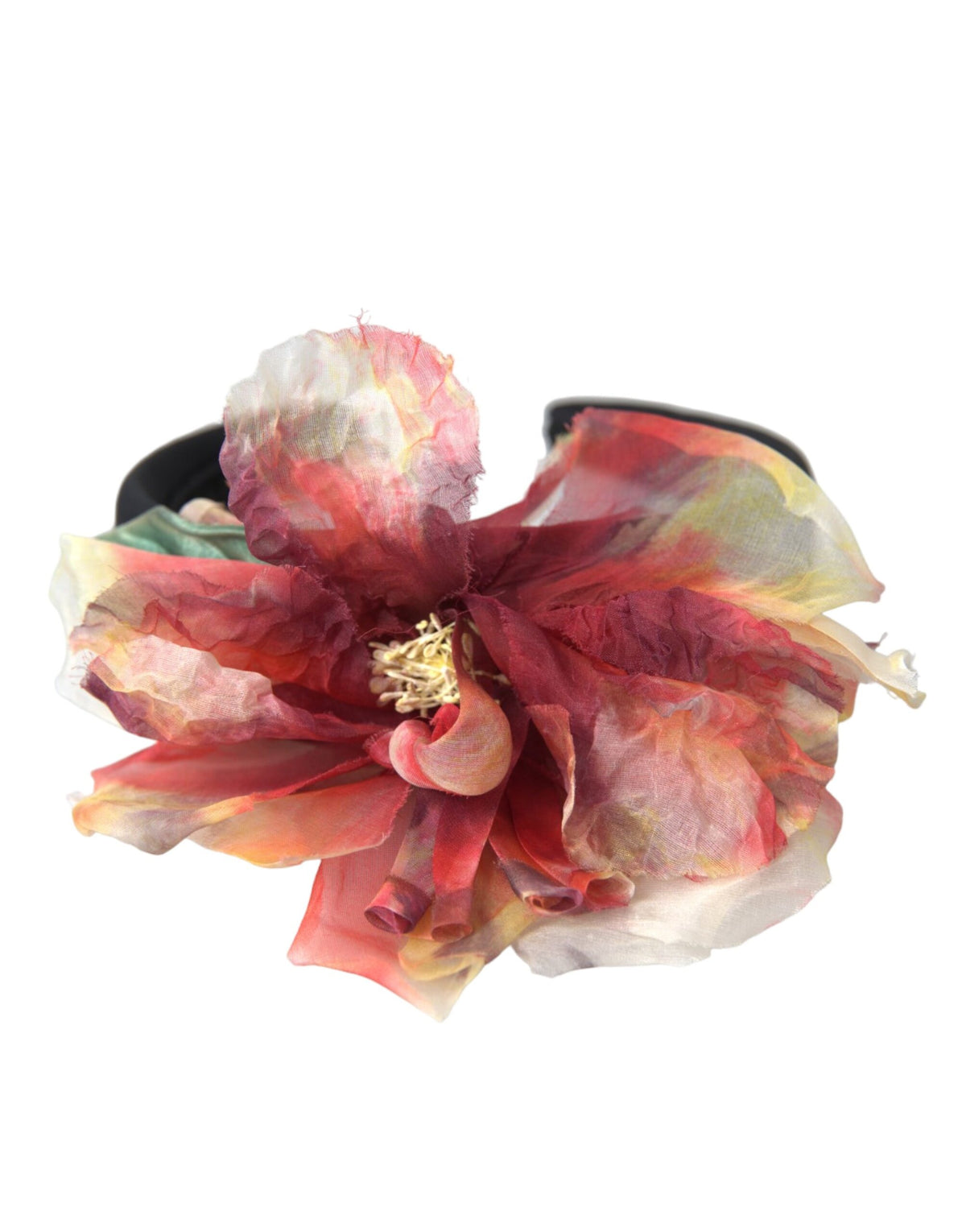 Dolce & Gabbana Schwarzes Seidenmix-Stirnband mit floralen Details