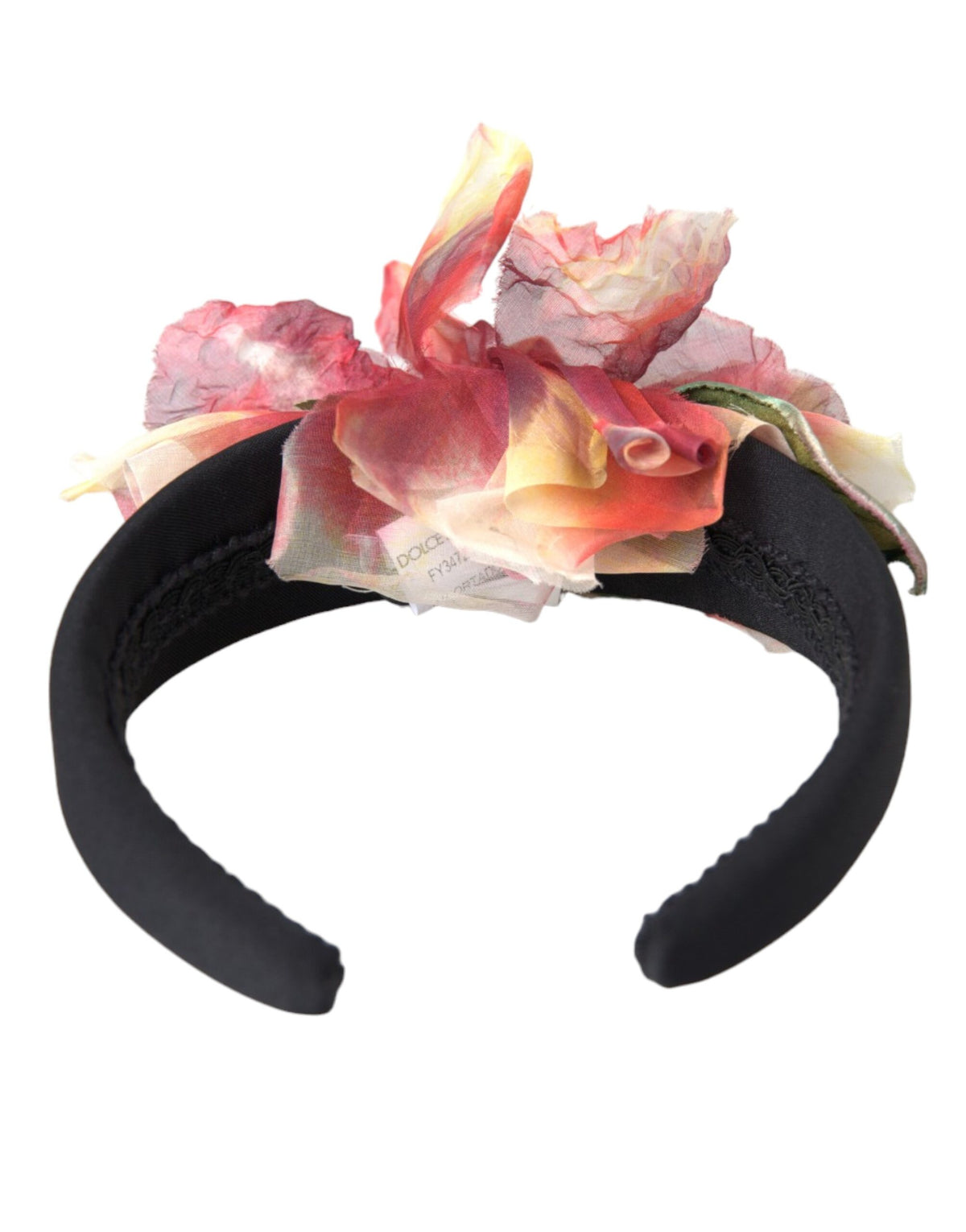 Dolce & Gabbana Schwarzes Seidenmix-Stirnband mit floralen Details