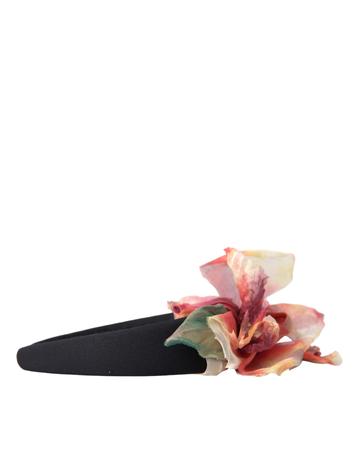 Dolce & Gabbana Schwarzes Seidenmix-Stirnband mit floralen Details