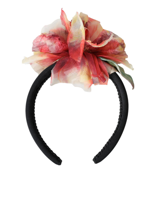 Dolce & Gabbana Schwarzes Seidenmix-Stirnband mit floralen Details