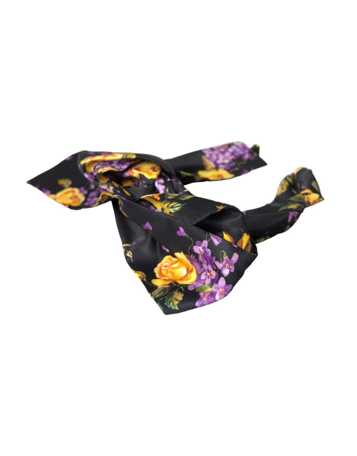 Dolce & Gabbana Schwarzes Seiden-Stirnband mit floraler Applikation