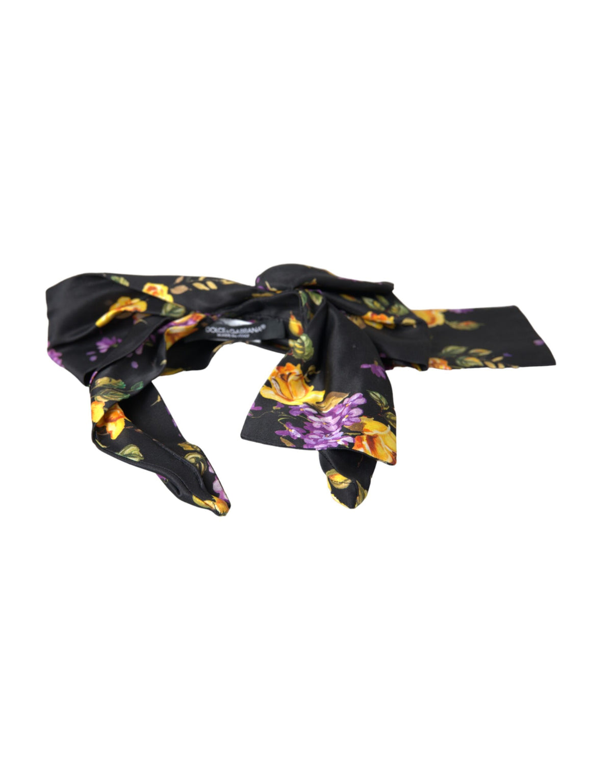 Dolce & Gabbana Schwarzes Seiden-Stirnband mit floraler Applikation