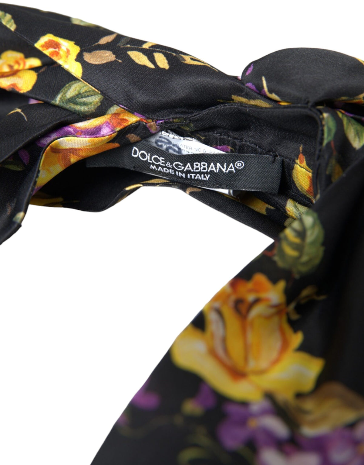 Dolce & Gabbana Schwarzes Seiden-Stirnband mit floraler Applikation