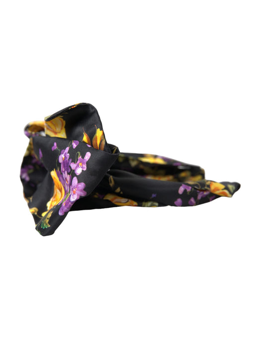 Dolce & Gabbana Schwarzes Seiden-Stirnband mit floraler Applikation