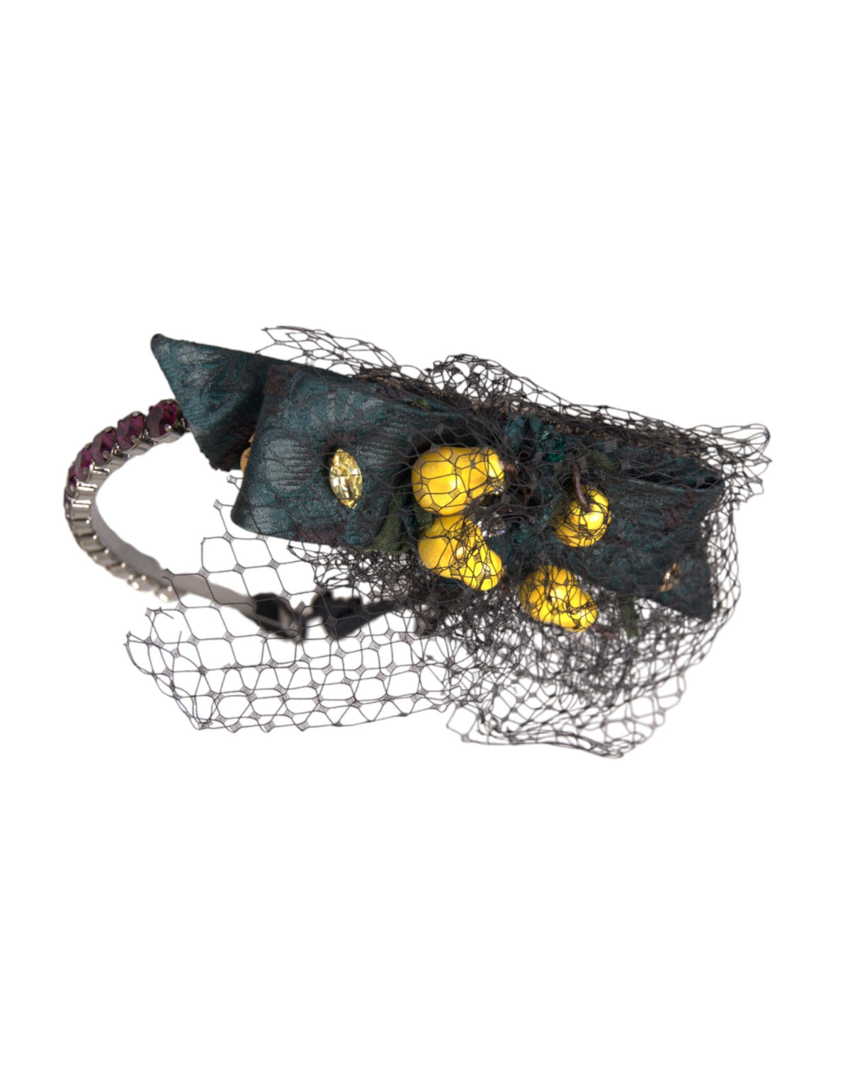 Dolce & Gabbana Cerchietto diadema nero Sicily con limoni e cristalli viola