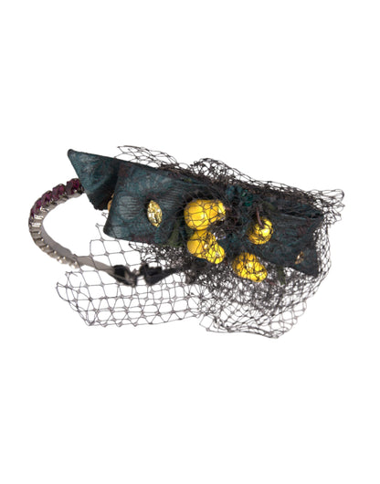Dolce & Gabbana Cerchietto diadema nero Sicily con limoni e cristalli viola