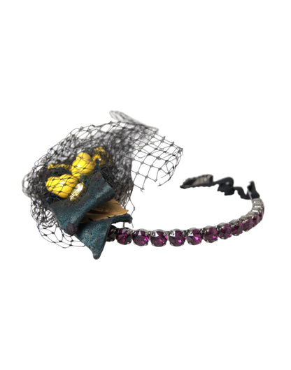 Dolce & Gabbana Cerchietto diadema nero Sicily con limoni e cristalli viola