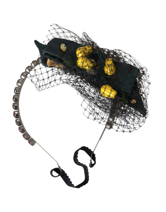 Dolce & Gabbana Schwarzes Sizilien-Stirnband mit Zitronen- und Kristalldetails
