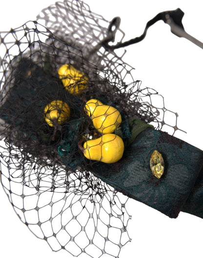 Dolce & Gabbana Cerchietto diadema nero Sicily con limoni e cristalli viola