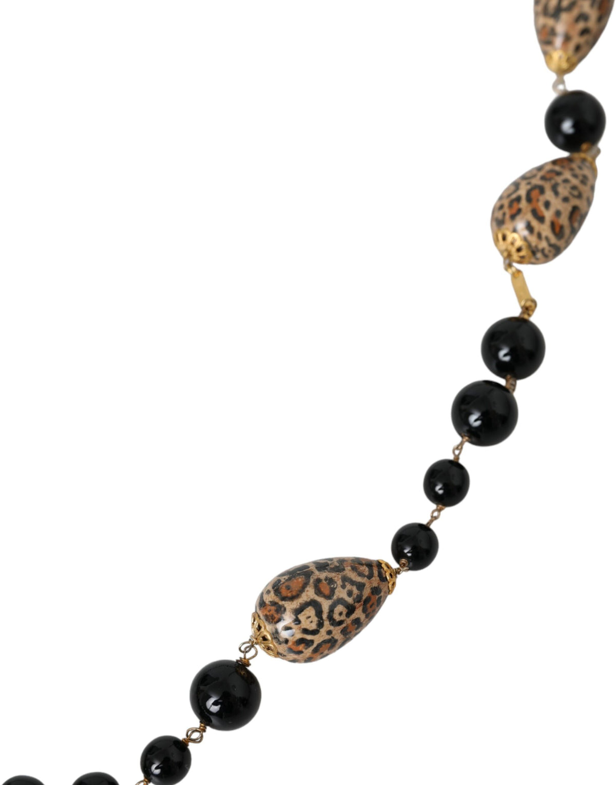 Dolce & Gabbana Goldfarbene lange Halskette mit schwarzen Perlen