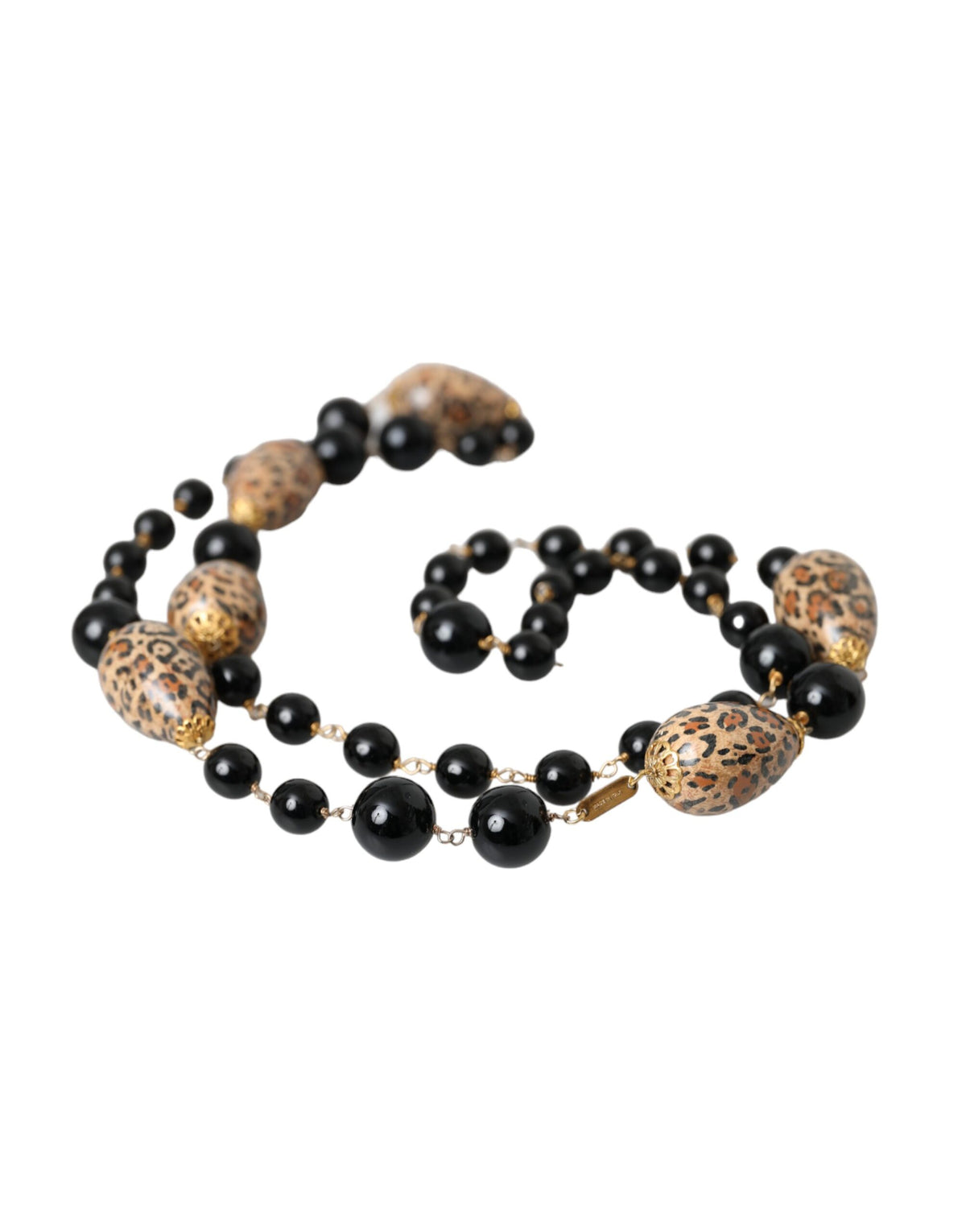 Dolce & Gabbana Goldfarbene lange Halskette mit schwarzen Perlen