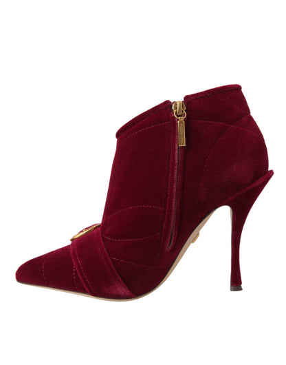Dolce & Gabbana Dunkelroter Samt Devotion Schnalle Stiefel Schuhe